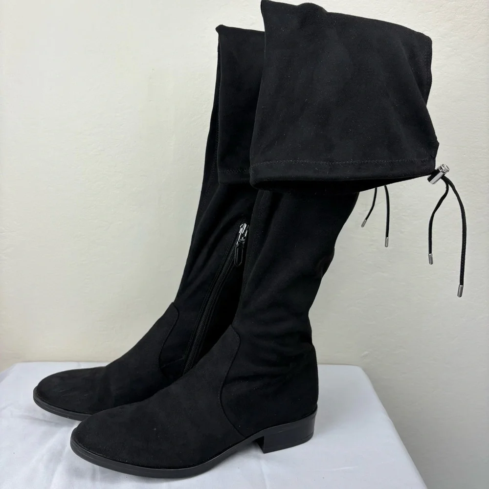 Sam Edelman Paloma Black Faux‎ Suede Over the Knee Boots Sz 6.5 Edgy OTK Stretch